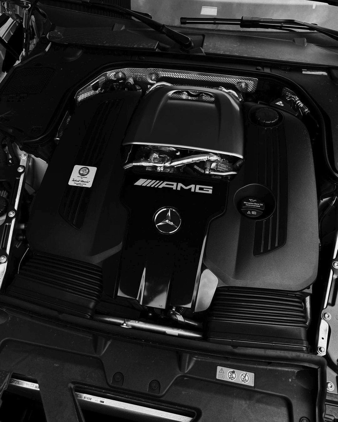 Spotless detailed AMG engine bay, plastics dressed and metal polished